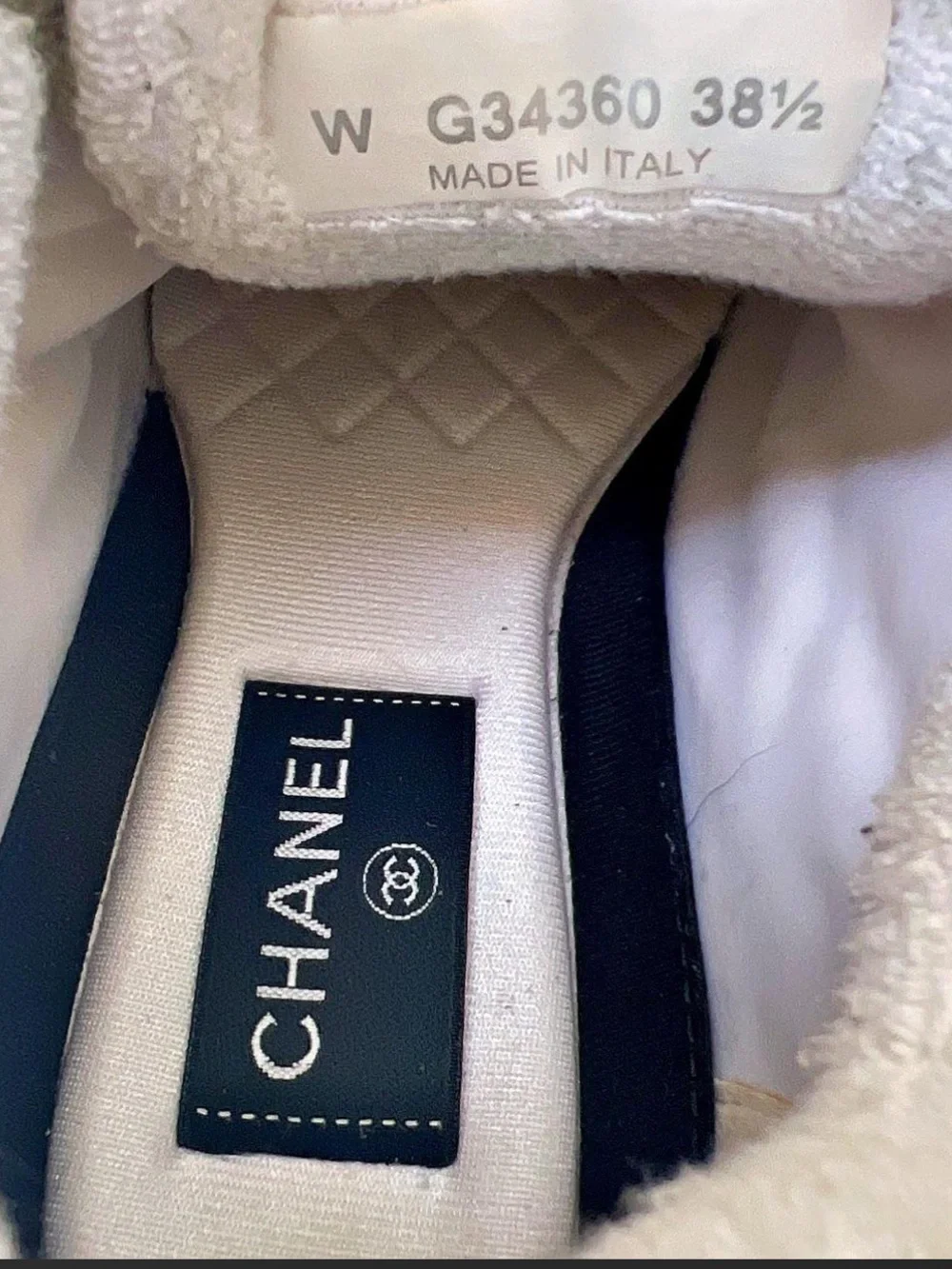 CHANEL White CC Logo Suede Leather Running Classic Sneakers    W G34360 38 1/2